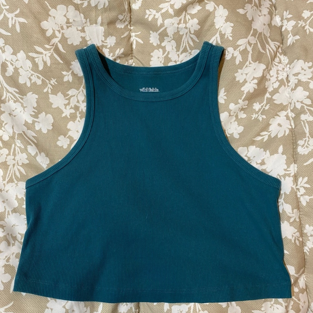 wild fable Teal Ribbed Cropped Tank